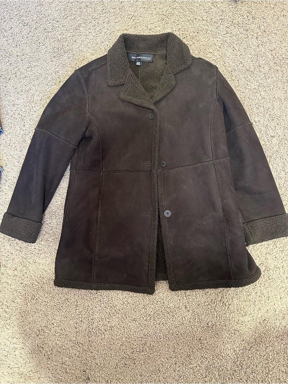 Women's Dark Brown Shearling-Trim Coat